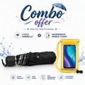 Waterproof UV Protection Foldable Umbrella + Universal Waterproof Mobile Cover Combo | Dustproof 3- Fold Travel Umbrella with Waterproof Phone Pouch for Men &amp; Women