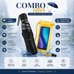 Waterproof UV Protection Foldable Umbrella + Universal Waterproof Mobile Cover Combo | Dustproof 3- Fold Travel Umbrella with Waterproof Phone Pouch for Men &amp; Women