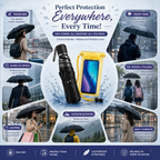Waterproof UV Protection Foldable Umbrella + Universal Waterproof Mobile Cover Combo | Dustproof 3- Fold Travel Umbrella with Waterproof Phone Pouch for Men &amp; Women