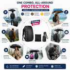3 Fold Compact Waterproof UV Protection Umbrella + Waterproof Backpack Rain Cover Combo