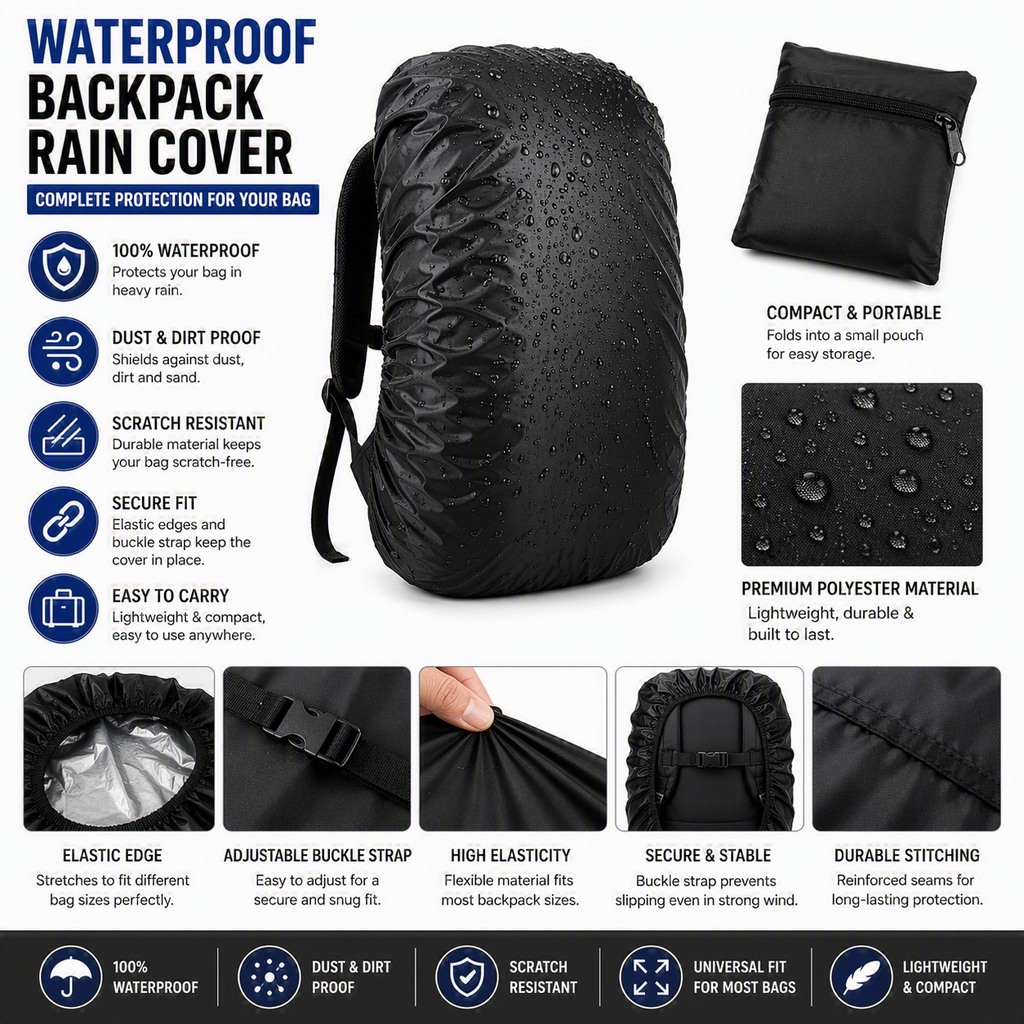 🎒Waterproof Backpack Rain Cover Combo | Monsoon Rain Protection for Men and Women