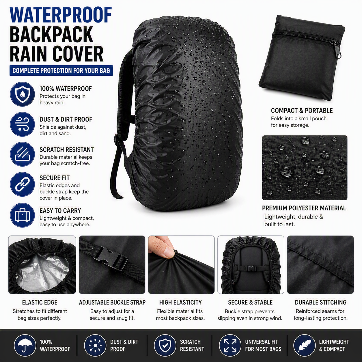 🎒Waterproof Backpack Rain Cover Combo | Monsoon Rain Protection for Men and Women