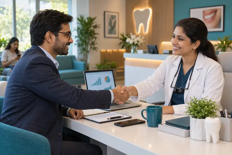 WellCrysta consultant shaking hands with a business owner in Pune